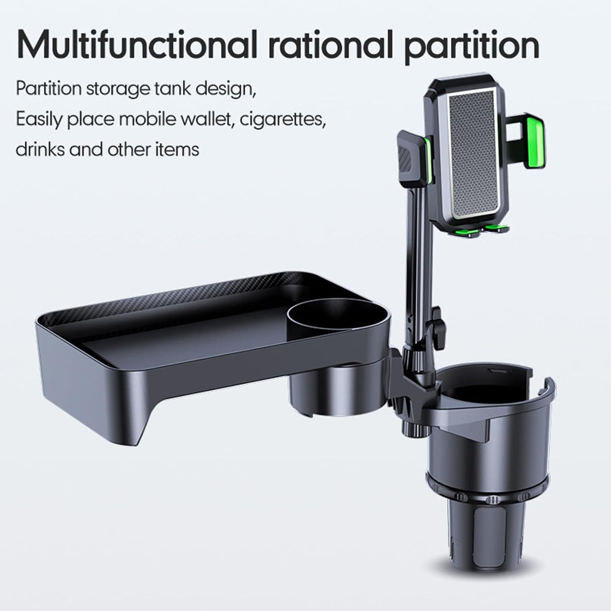 Car Cup Holder Multifunctional Cup Holder Expander with ° Rotation Tray Mobile Phone Holder Adjustable Base to Front Back Seat Organizer (Size L)