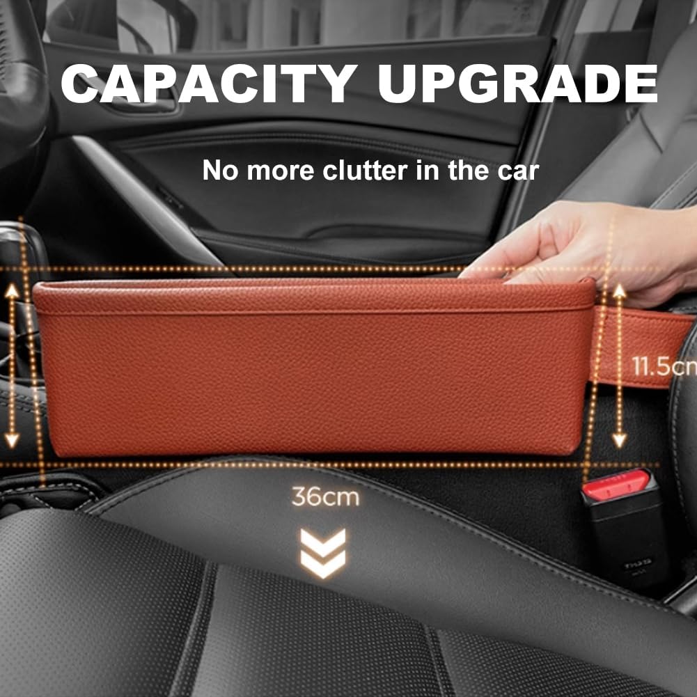 Tumecos Car Seat Pockets PU Leather Car Console Side Organizer Seat Catcher Holders Compatible with Phone Key Wallet Phone Sunglasses 2 Pack (Black)