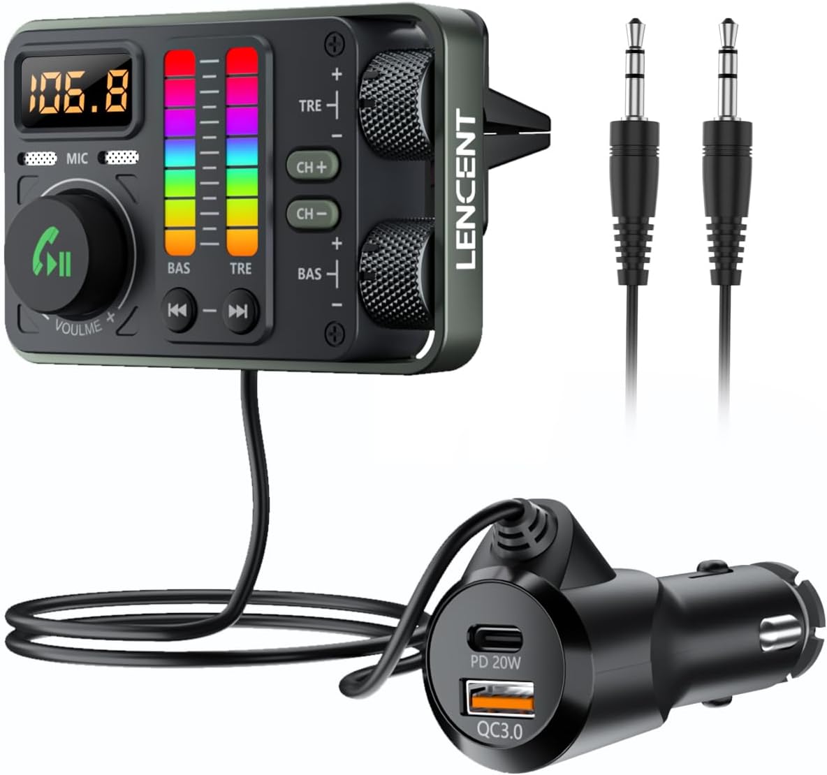 LENCENT Bluetooth Car Adapter, Bluetooth 5.3 FM Radio Transmitter