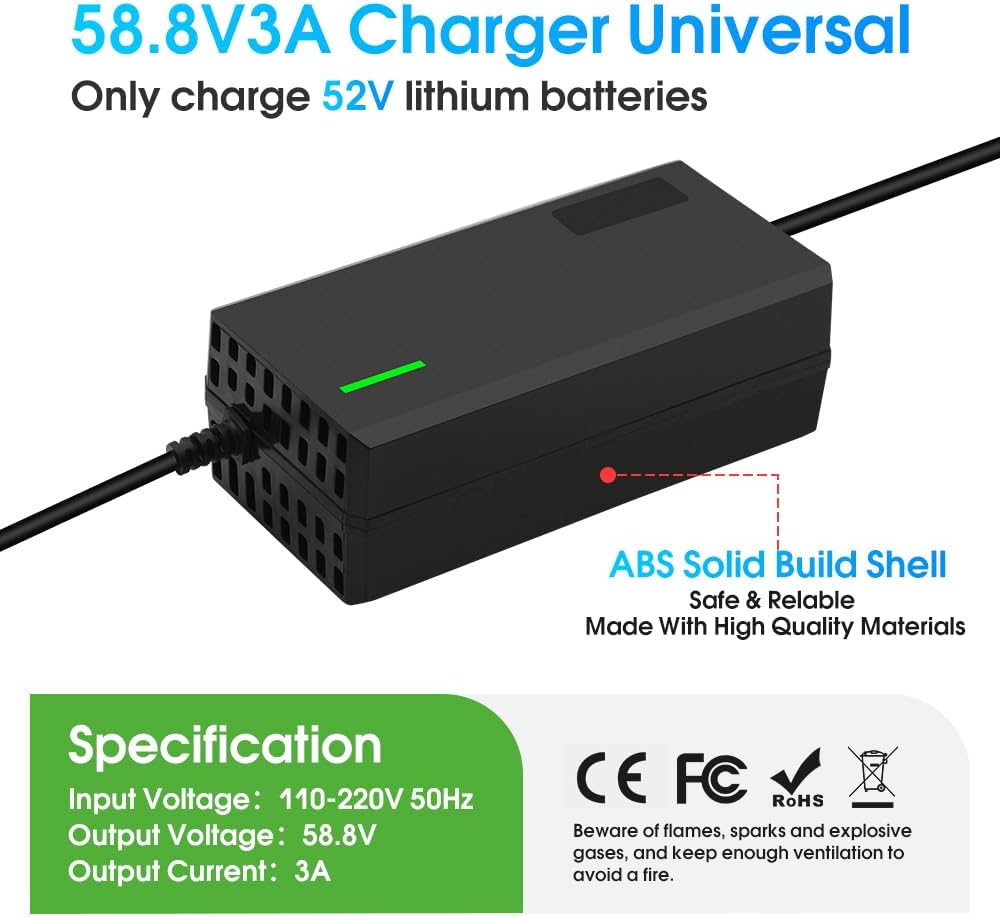 58.8V 3A Charger with 6-in-1 Plug for 52V Lithium Battery Such as Car Truck Lawn Mower Boat Marine Batteries (58.8V3A-(6-in-1 Plug))