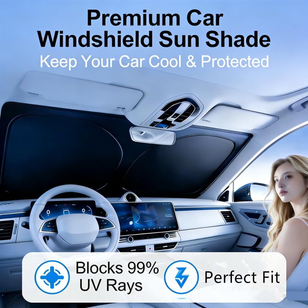 Windshield Sun Shade for 2018-2026 Ford Expedition Foldable Car Front Window Sunshade Accessories 4-Layer 240 T Sun Visor Protector Reflective Cover Block UV Rays & Sun Heat