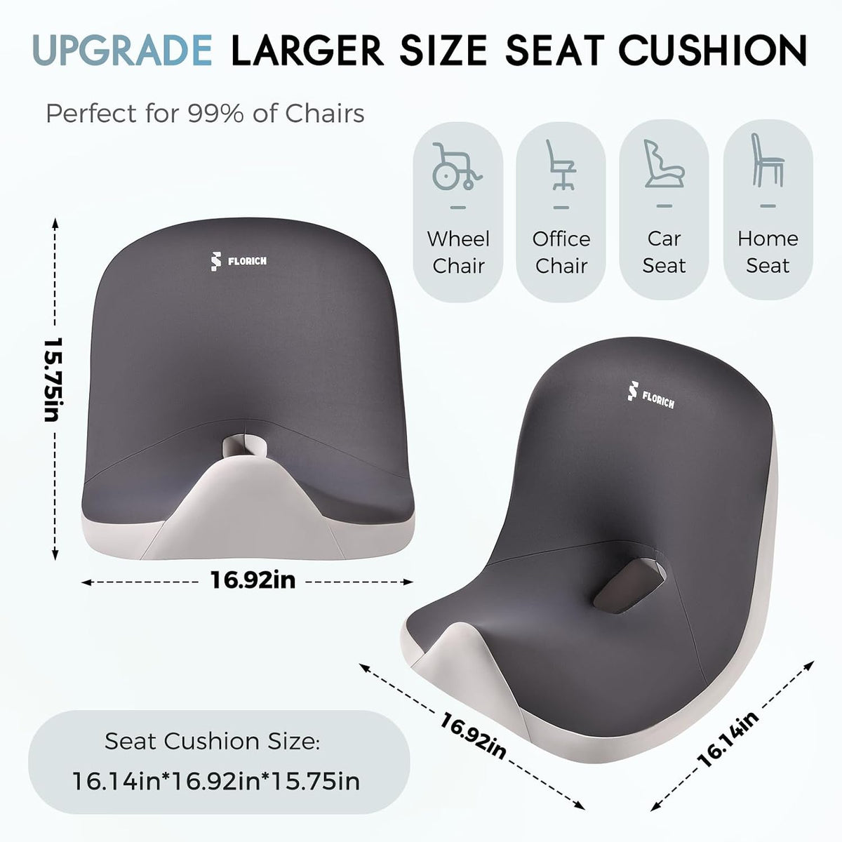 Car Seat Cushion and Lumbar Support Pillow, Larger Memory Foam Seat Cushion, Ergonomic L-Shaped Design Cushion for Back Pain Relief, Non-Slip Driving Cushion for Car, Office, Truck, Wheelchair-Black