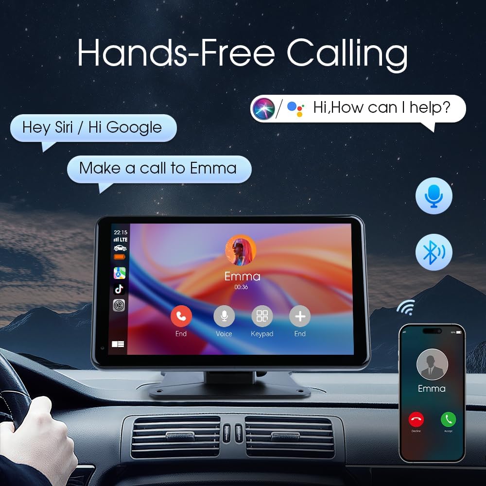Haudio Portable Wireless Carplay Car Stereo, 7 inch HD Touchscreen for All Vehicles,with Apple CarPlay & Android Auto with Backup Camera/Mirror Link/Voice Control/Bluetooth/GPS/AUX/FM Satellite Radio