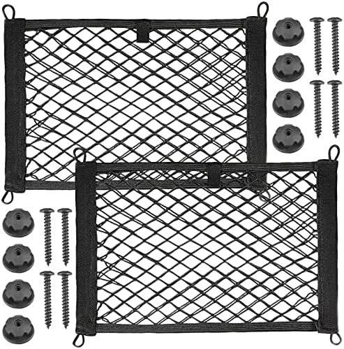 2pcs Cargo Net, Pocket Storage Mesh Net, Elastic Automotive Cargo Nets Storage Pouch with 8 Mounting Screw and Builtin Hooks, for Car Trunk Boats Net (18x9.8 inches)