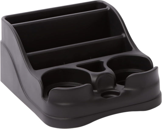 Moblorg Small Center Console for Cars, Trucks, Minivans, SUVs, Vehicle Organizer, Cup Holders, Recycled Plastic, Made in USA (Black)