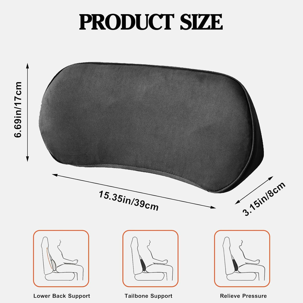 Car Lumbar Support Pillow, Memory Foam Vehicle Seat Lower Back Support Cushion,Comfortable Lumbar Pillow for Driving, Office Chair, Wheelchair, Universal for SUV, Truck, RV (Black)