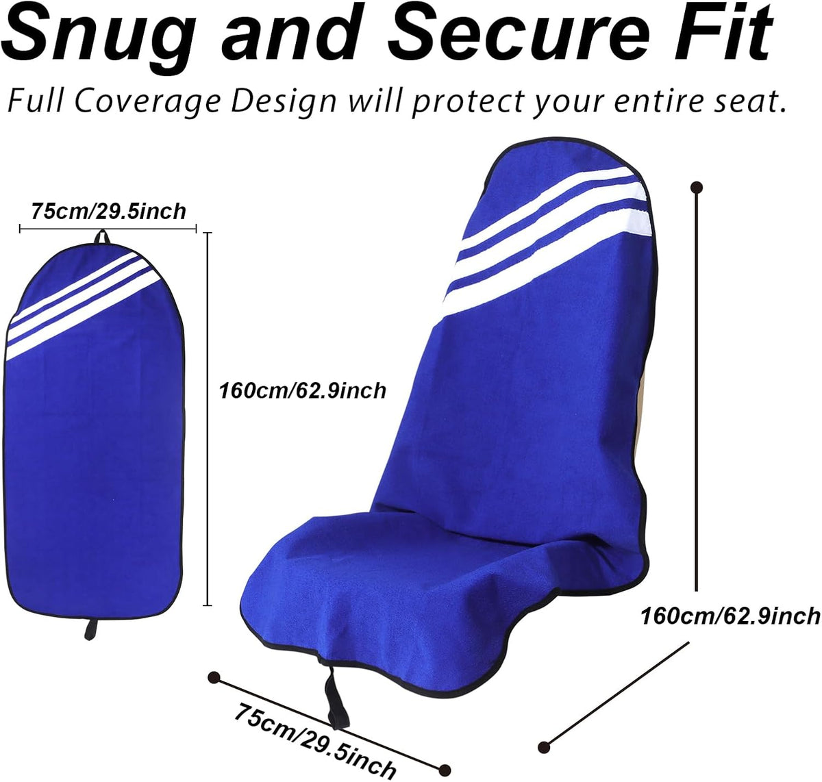 Sweat Towel Car Seat Cover Protector Front Seats for Gym Workout, Running, Swimming, Beach and Hiking, Waterproof Universal Seat Cover for Car, Trucks, Van & SUV (1, Blue White Stripe, Front)