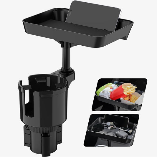 TYKOR Car Cup Holder Tray, 9.5" Car Food Tray Table for Eating | Cup Holder Expander Adapter for Car, Fits Yeti, Hydro Flask, Other Bottles and Mugs in 16-46 oz, Car Road Trip Essentials