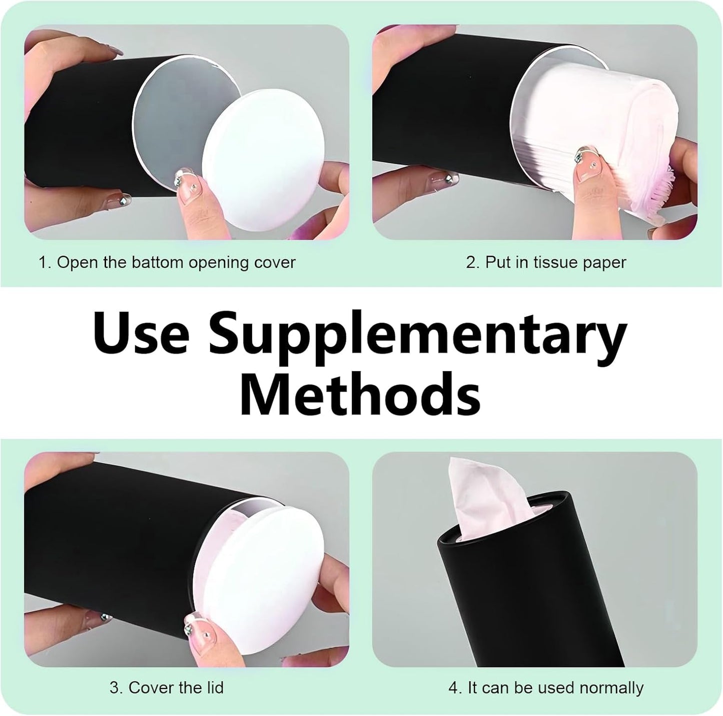 4 PCS Car Tissue Holder, Car Cup Holder Convenient Travel Tissue Tube, Refillable Auto Cup Holder Round Napkin Container with 120 Sheets Facial Tissues, Universal for Most Cars (Black)