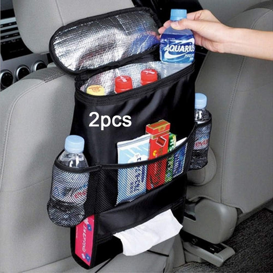 2PCS Car Seat Back Organizer, Auto Back Seat Hanging Insulation Multi- Pocket Travel Storage Cooler Bag Heat-Preservation Insulated Wrap Bottle Bag with Mesh Pockets