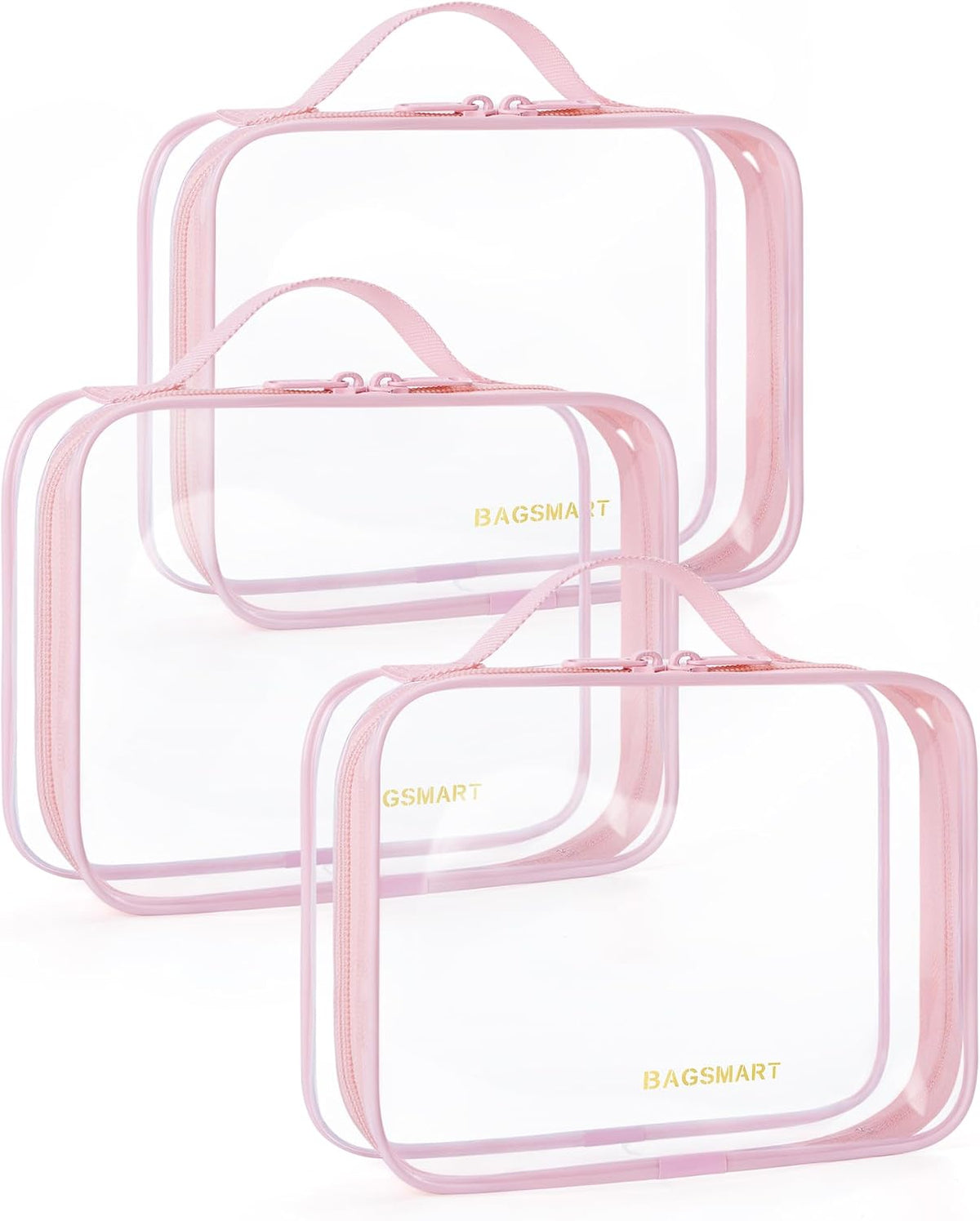 BAGSMART Clear Toiletry Bag 3-Pack TSA Approved Water-Repellent, Nude Pink