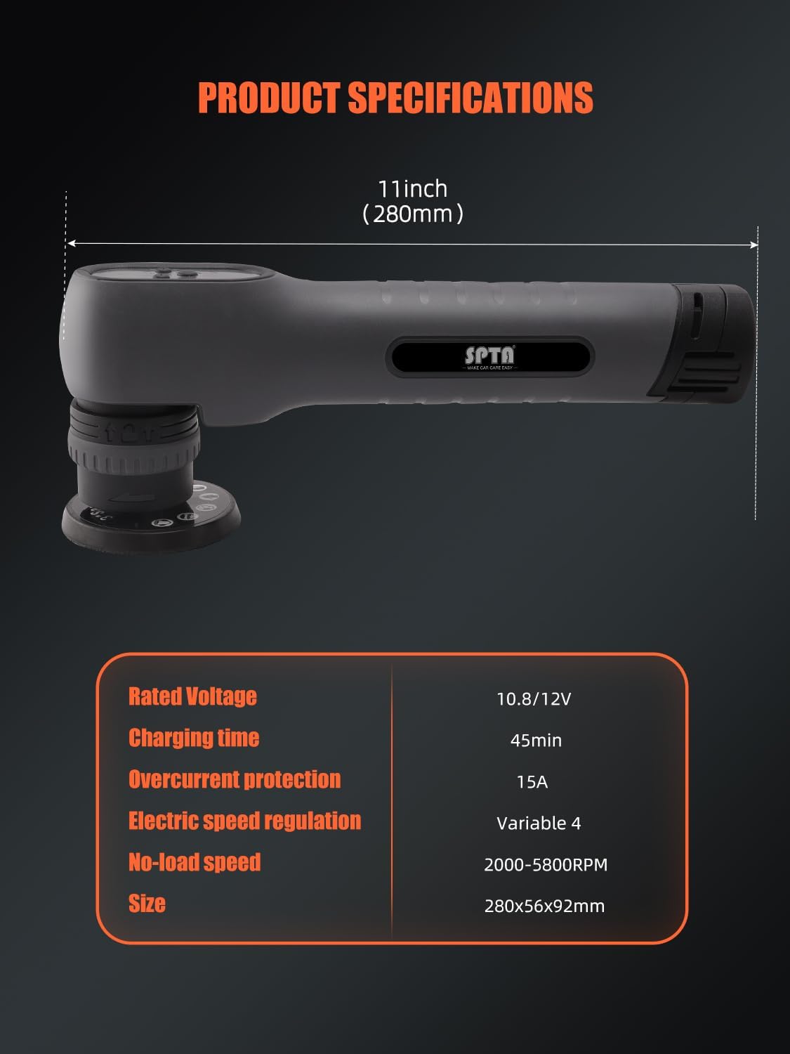 Cordless Mini Polisher, SPTA 12V Cordless Polisher for Detailed Polishing, Cordless Car Buffer Polisher, RO&DA Buffer Polisher with Mini Polishing Pads and Wool Pads for Polishing, Sanding, Cleaning