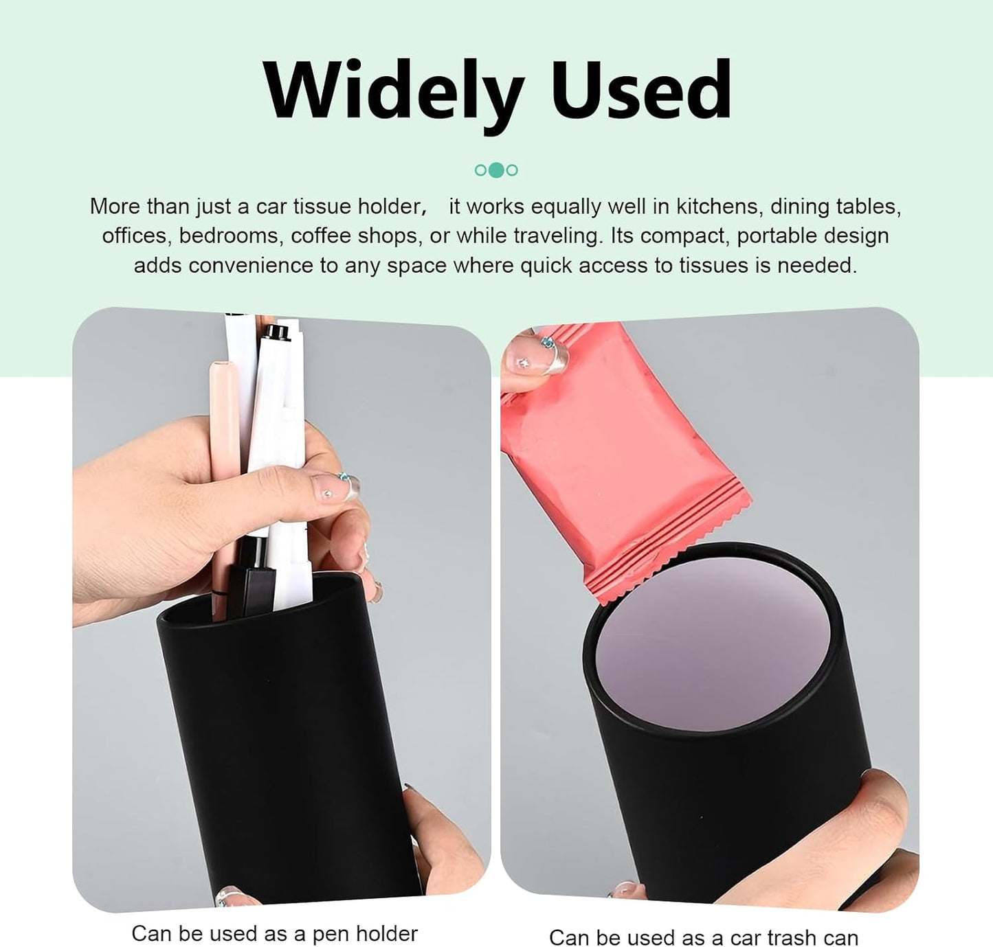 4 PCS Car Tissue Holder, Car Cup Holder Convenient Travel Tissue Tube, Refillable Auto Cup Holder Round Napkin Container with 120 Sheets Facial Tissues, Universal for Most Cars (Black)