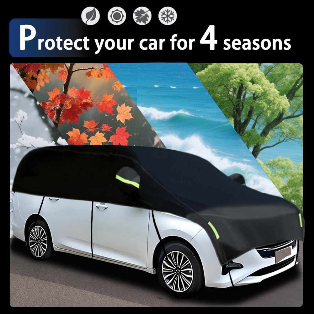 Half Car Cover Car Cover for Sunshade Half Car Body Cover Snow Cover Waterproof Universal Black 210D with Cotton (SUV/MPV)