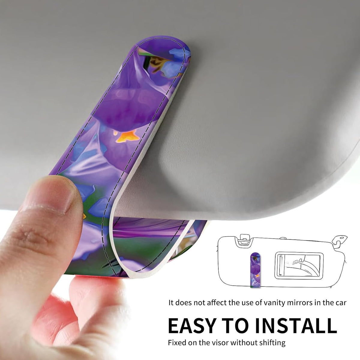 Leather Magnetic Sunglass Holder for Car Sun Visor, Cute Eyeglass Ticket Card Hanger Clip, Universal Auto Interior Accessories for SUV Pickup Truck, Purple Floral
