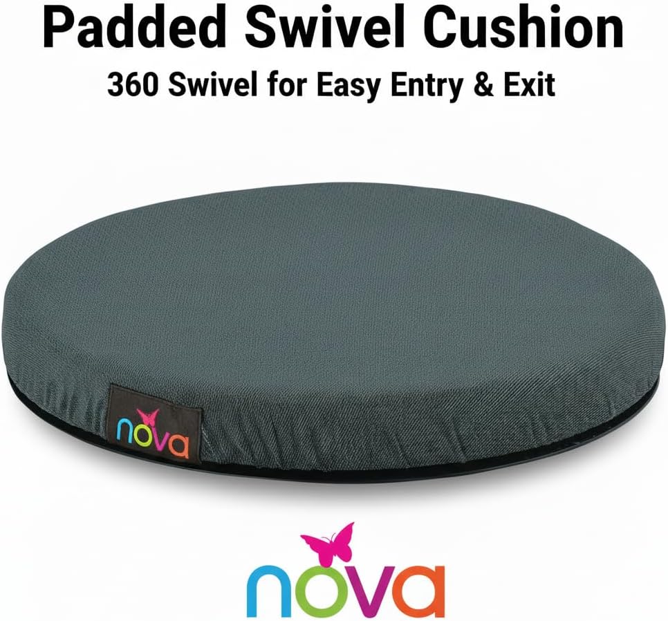 NOVA Padded Swivel Seat Cushion 360° Rotating Car Mobility Aid – Easy Entry & Exit for Chair, Auto, Home – Hip & Back Pressure Relief – Non-Skid Base, Washable Cover