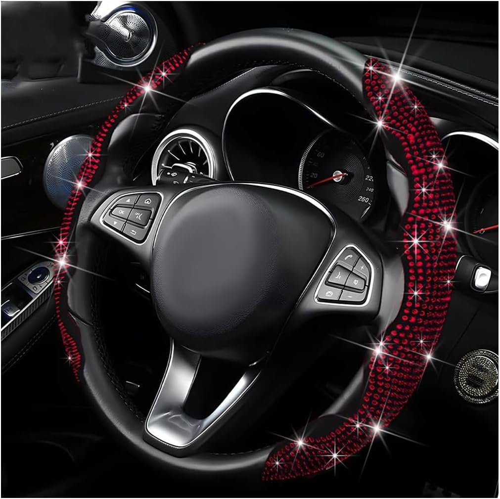 2PCS Rhinestone Segmented Steering Wheel Covers, Pink