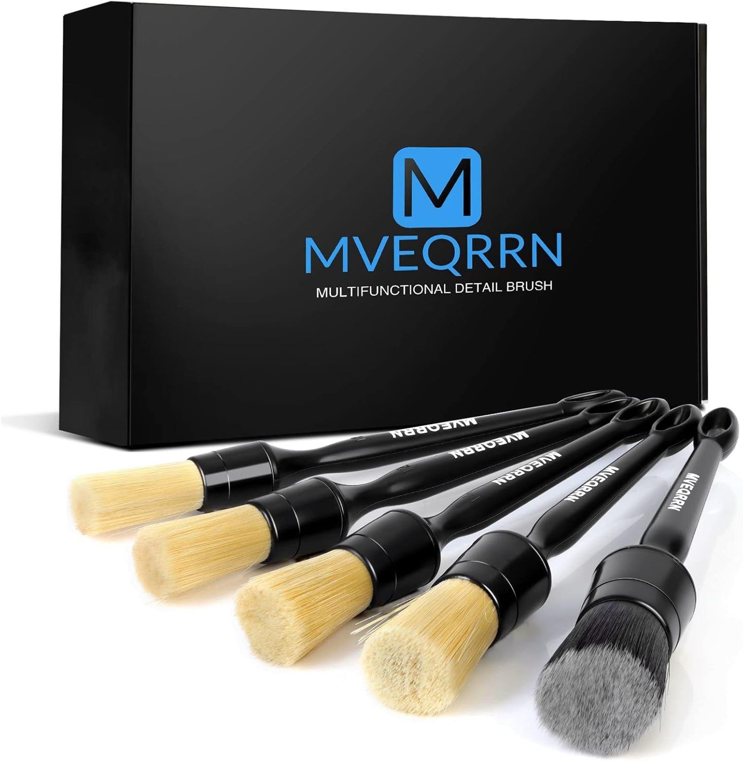 MVEQRRN 5pcs Car Detailing Brush Set, Boar Hair Car Detailing Brushes, Ultra Soft Scratch-Free Car Interior Detail Brush for Leather Seats,Detail Brushes Car Detailing for Interior Exterior.