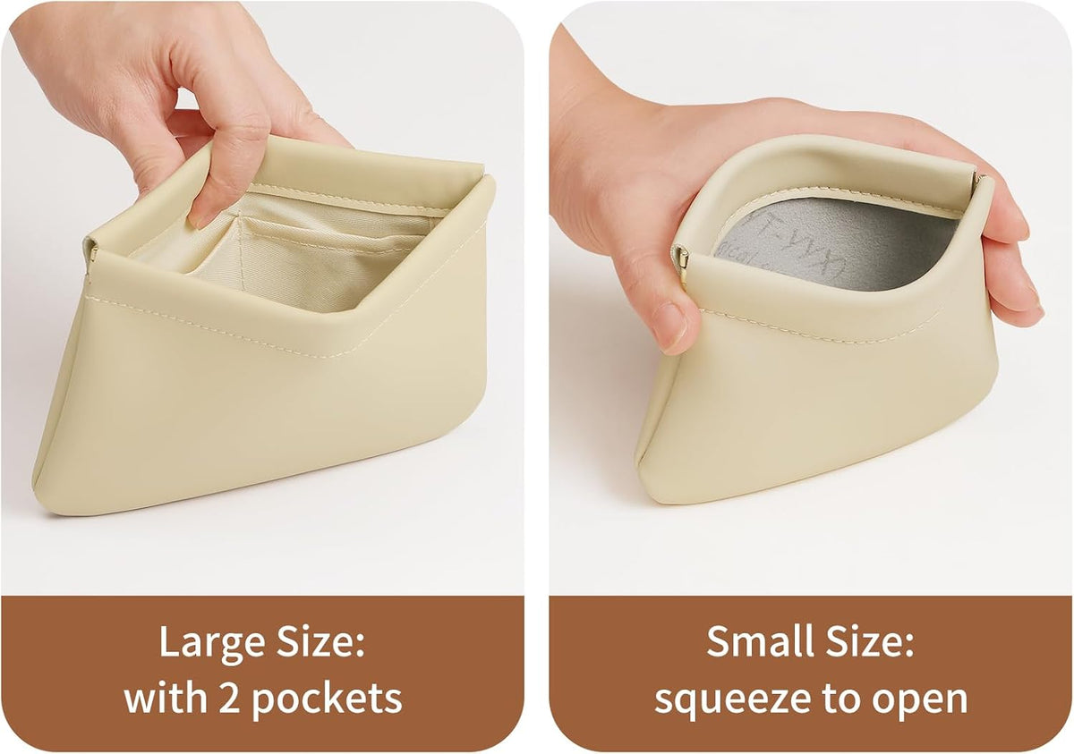 2 Pack Small Makeup Bag for Purse, Cosmetic Travel Pouch, Beige