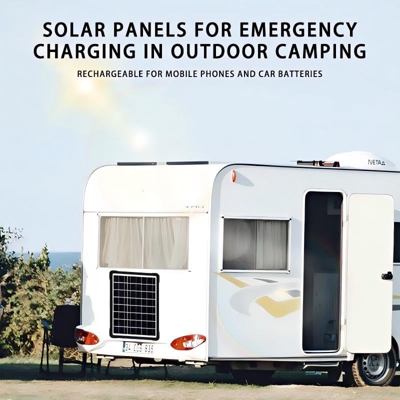 20W Universal Solar Charger, 5V/9V/12V Output with Battery Clamps & 4-Port USB Hub, IP65 Waterproof Portable Solar Panel for Phone, Tablet, Car Battery, Outdoor Camping