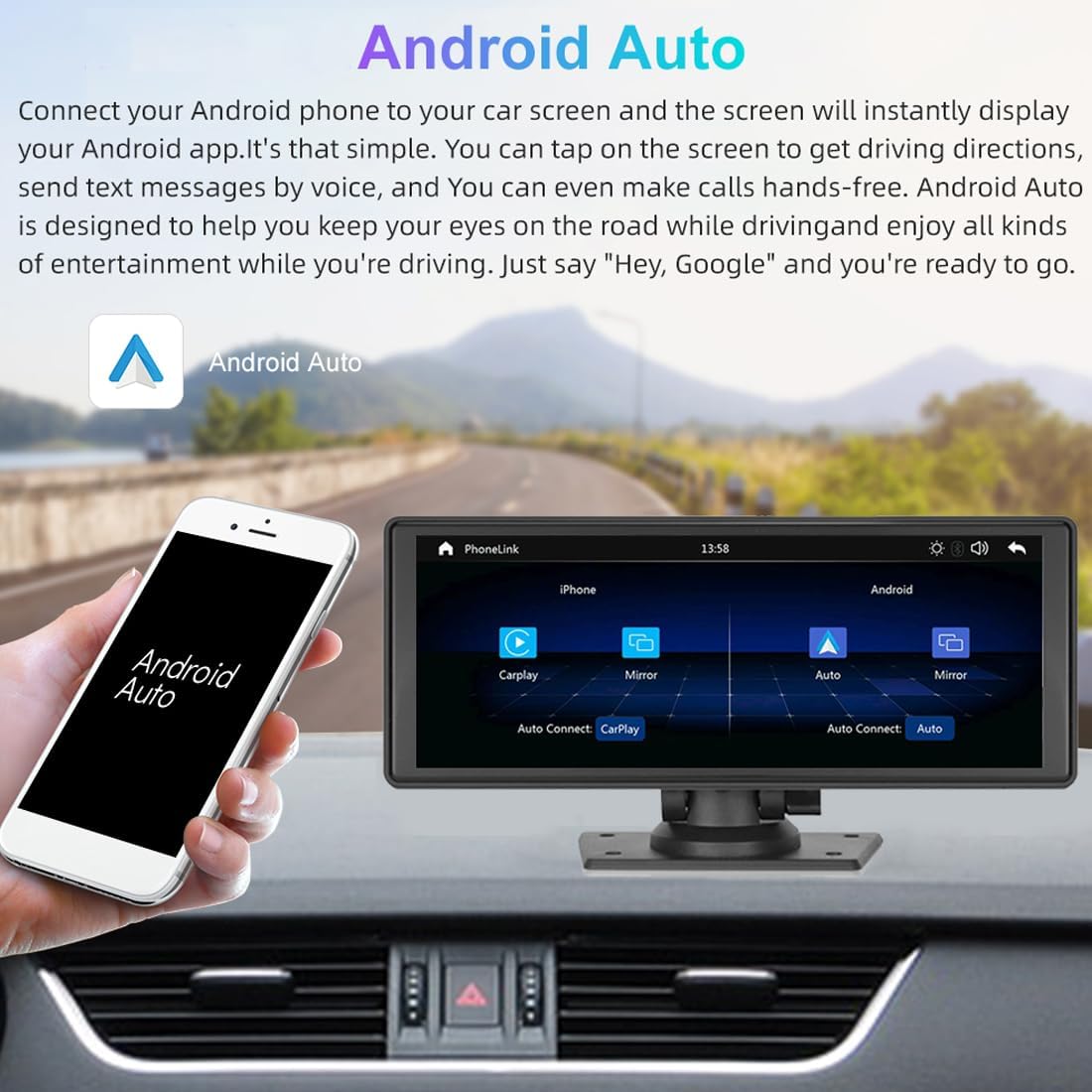 Portable 9.3 Inch IPS Touchscreen Car Stereo with Wireless Carplay & Android Auto Portable Car Radio, Airplay, Mirrorlink, Bluetooth Handsfree, AUX/FM Transmitter, Carplay Screen Supports All Cars