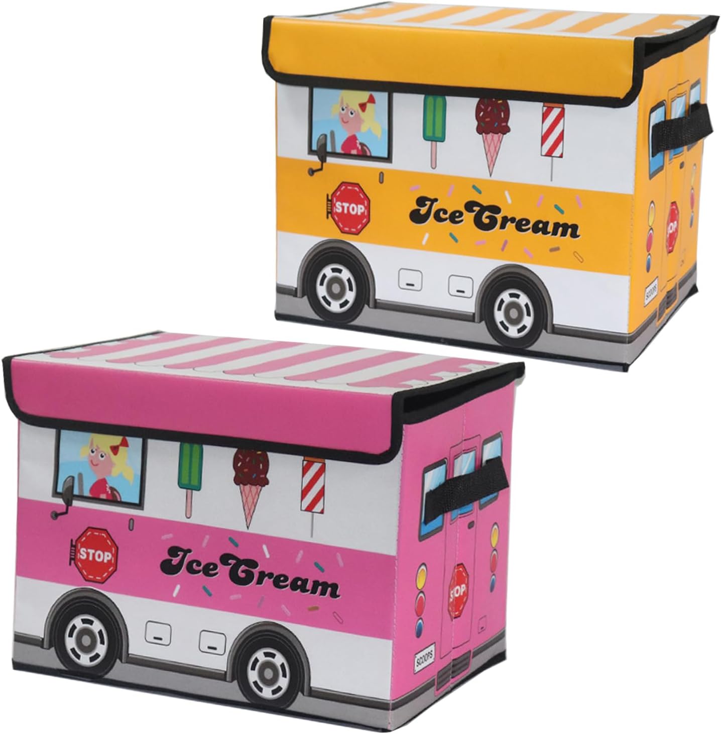 2-Pack Foldable Cartoon Storage Bins with Lids, 15x9.9x9.11 in Cute Cartoon Organizer Boxes, Dustproof Home Storage Containers