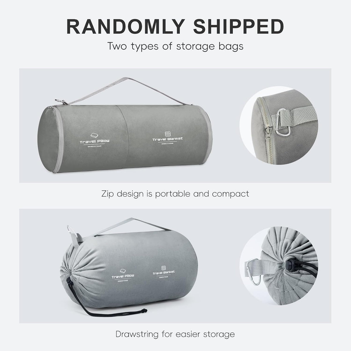 urnexttour Travel Pillow and Blanket Set Neck Pillows Travel Essentials with Sleep Mask for Airplane Car Memory Foam Grey