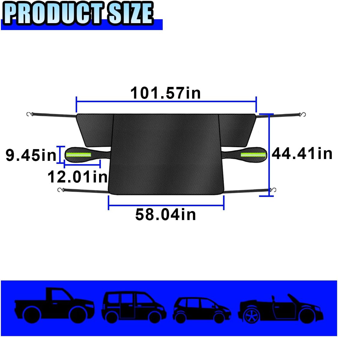 Car Windshield Ice Snow Cover with Magnetic Edges, Heavy Duty Oxford Fabric Windscreen Protector Cover with Side Mirror Covers, Winter Waterproof Frost Cover for Car Truck SUV RV (Green)