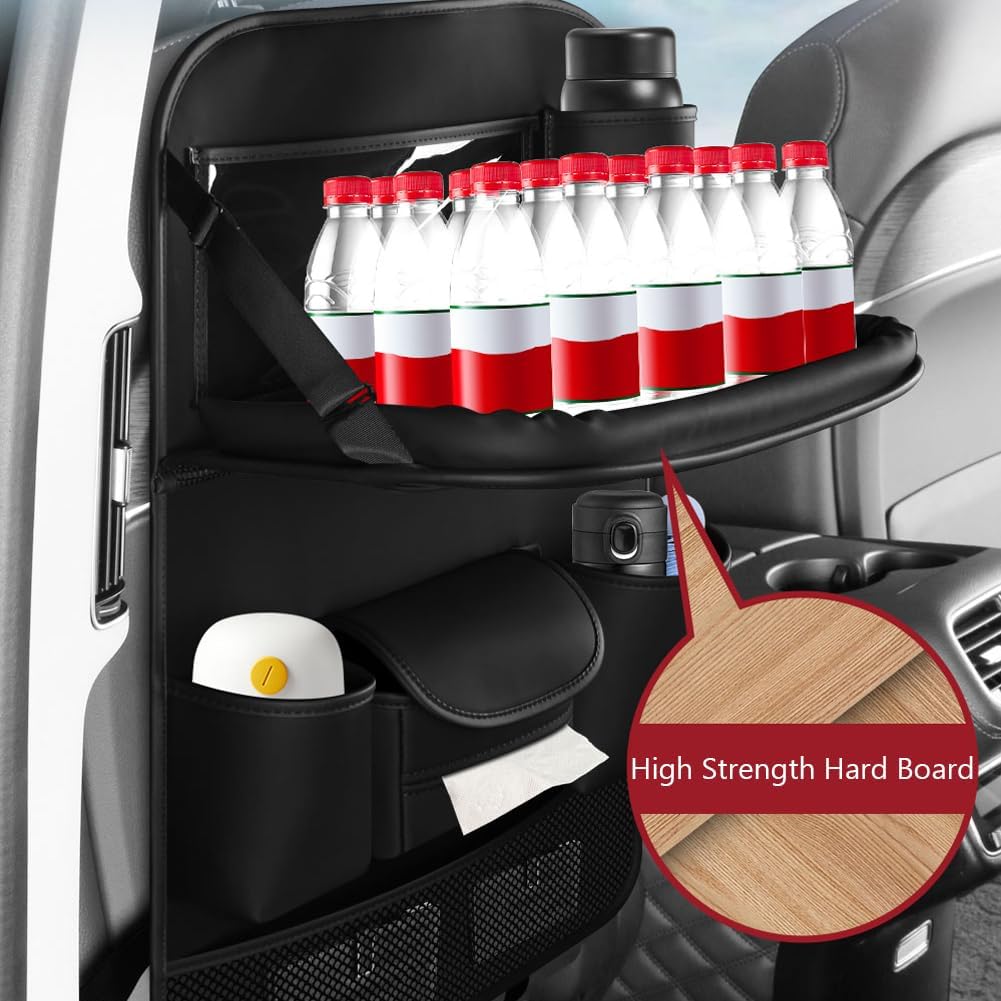 2PCS Car Backseat Organizer Seat Back Protectors Kick Mats with Foldable Table Tray, PU Leather Car Storage Organizer with Tablet Holder, Car Tissue Holder Kids Toys Storage Travel Accessories (Green)