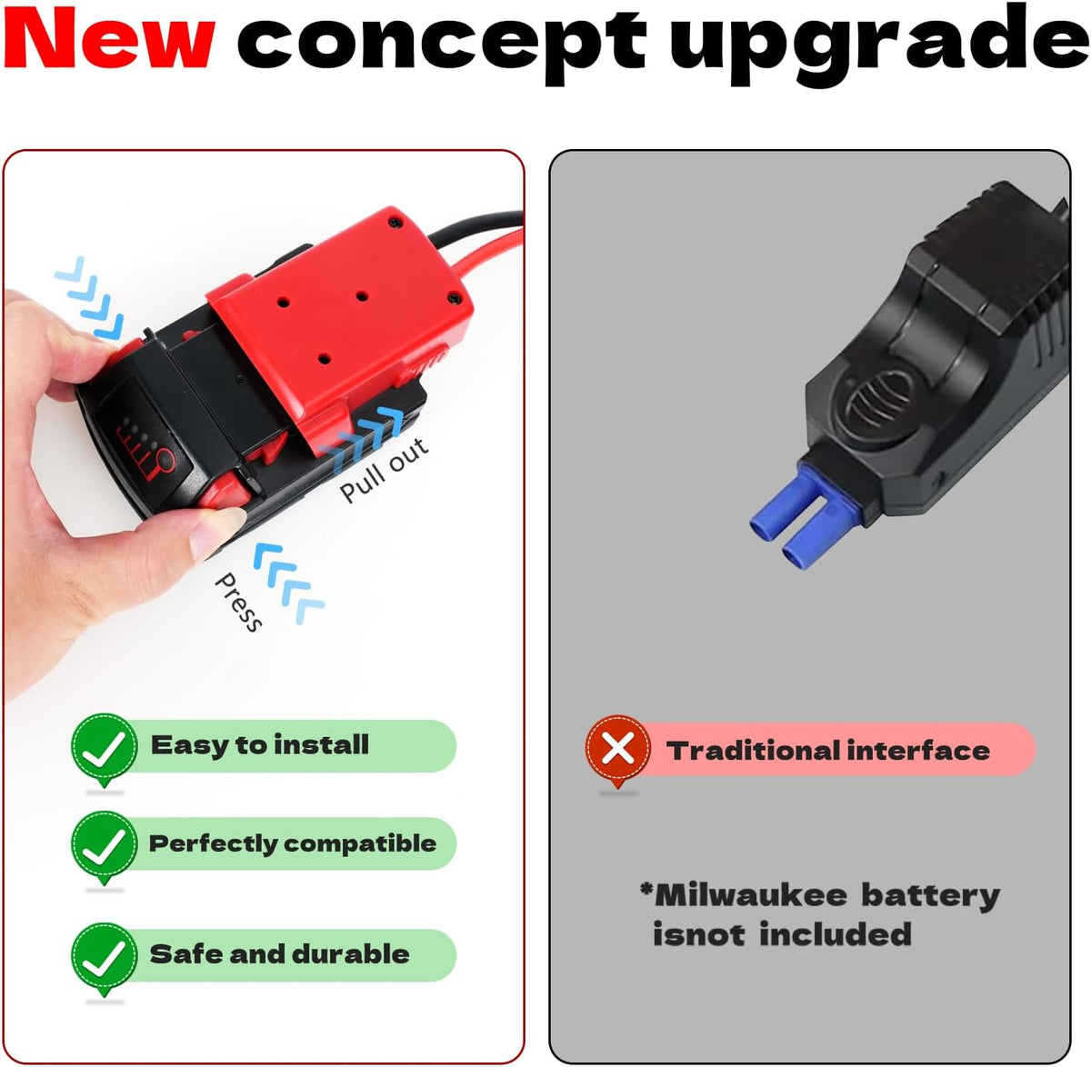 Jumper Cables with Adapter for Milwaukee M18 Battery,2FT 8AWG Portable Battery Jumper Starter Automotive Booster Cables Power for Car Jump Starting Using Tool