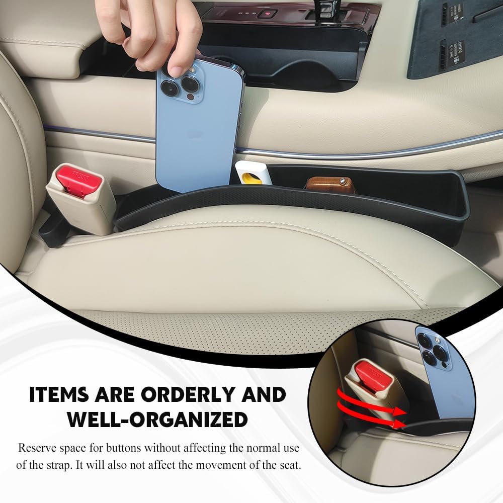 2PCS Car Seat Gap Filler, Car Seat Gap Organizer with Phone Holder, Black Multifunctional Seat Side Gap Filler Stop Things from Dropping, Universal Car Interior Accessories Fit Car SUV Truck