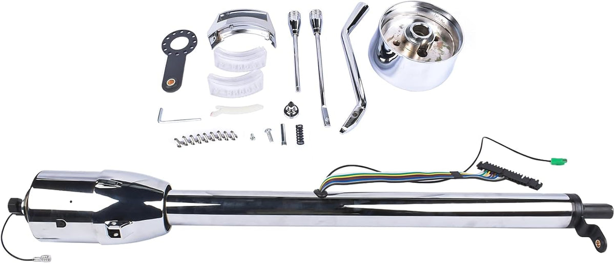32" Chrome Automatic Tilt Steering Column Floor Shift Replacement for Chevy GM Hot Rod No Key w/ 9 Hole Adapter R91002C-32 Stainless Steel
