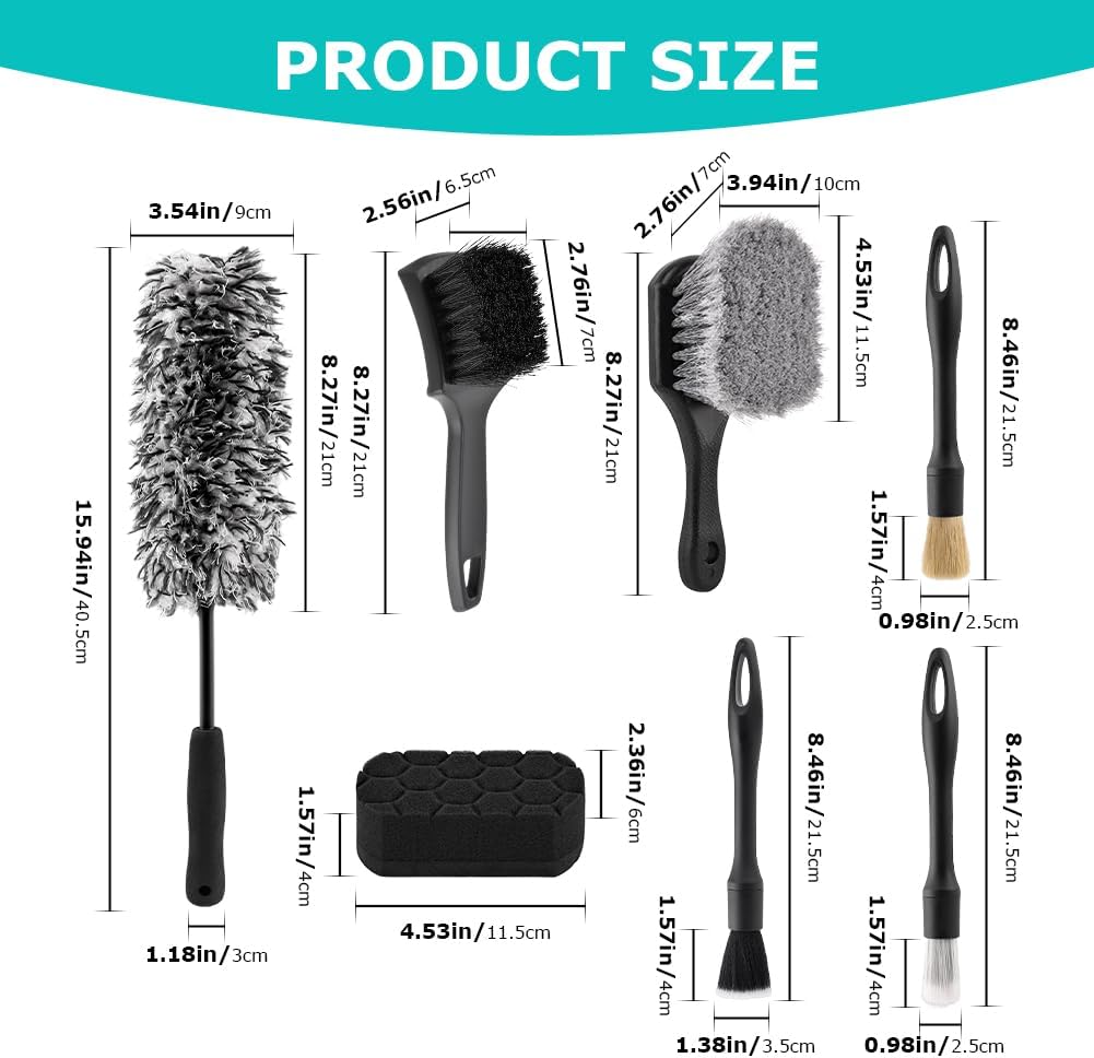 9-Piece Car Wheel & Tire Cleaning Brush Kit, Soft-Bristle Wheel Brushes, Microfiber Flat Brush, Detailing Brushes & Cleaning Pads for Cars, Trucks & SUVs