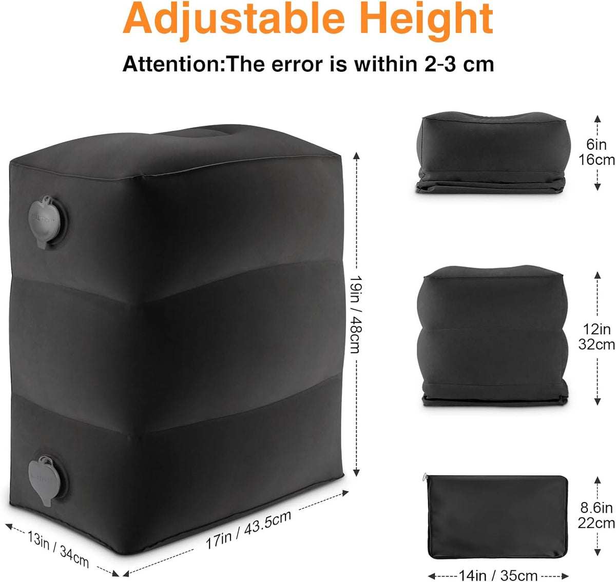 Maliton Inflatable Foot Rest Pillow for Travel,Kids Airplane Bed,Adjustable 3 Layers Height Leg Pillow of Air Travel Essentials,Car, Office, Home - Fast Inflation (Black)