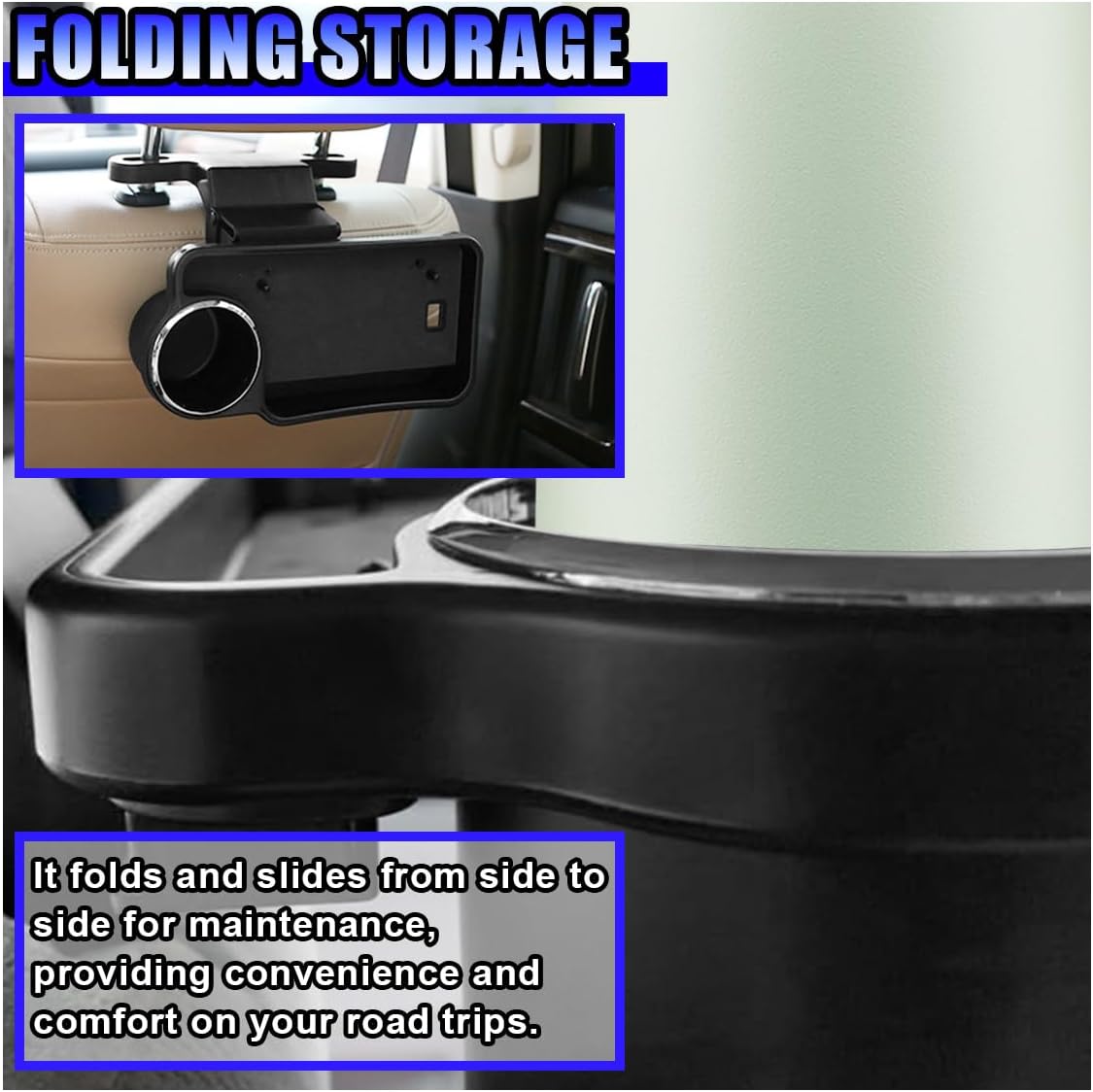 Car Cup Holder Tray, Foldable Car Backseat Organizer Food Tray for Eating, Multifunctional Detachable Headrest Drink Trays Desk for Most Vehicles Road Trips
