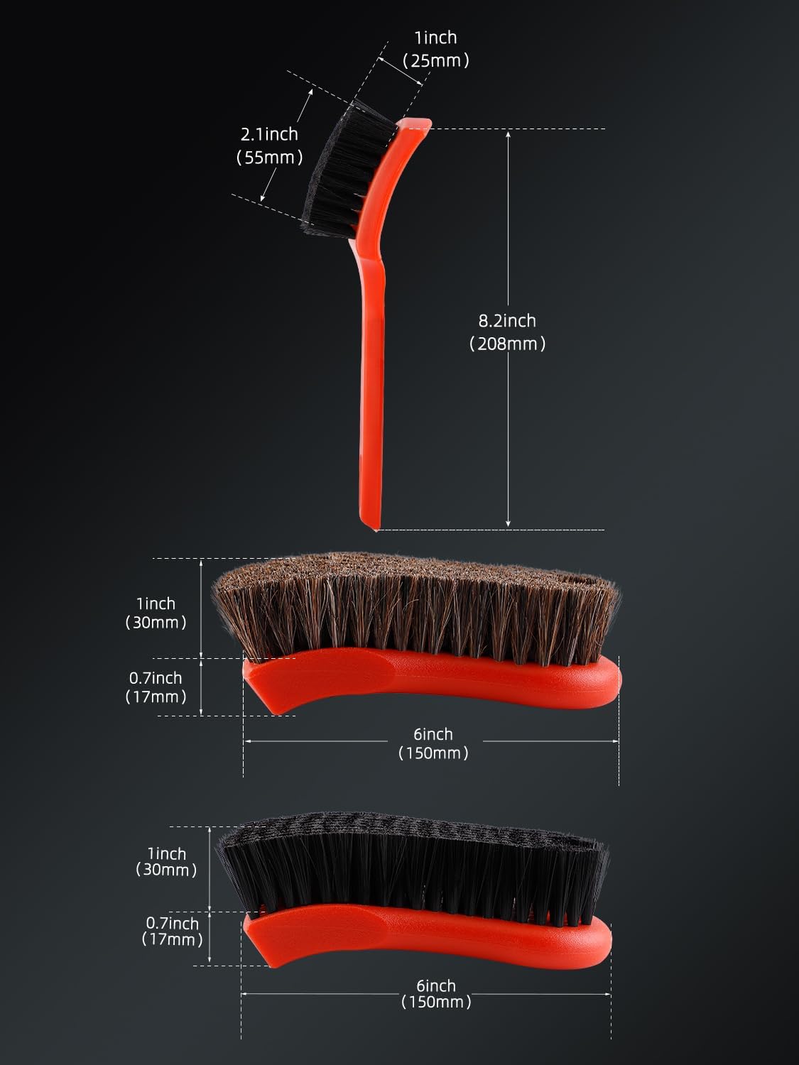 SPTA 3Pcs Car Detailing Brush Kit, Leather & Textile Interior Brush, Comfortable Grip and Scratch-Free Cleaning for Dashboard, Wheels, Seats, Foot Mats and Small Areas, Black