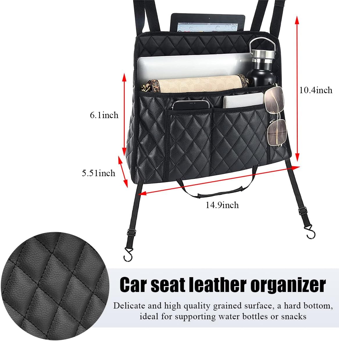 Car Handbag Holder Between Seats, Leather Large Capacity Front Seat Handbag Storage Organizer, Automotive Interior Storage Pocket for Cell Phone Document, Car Accessories
