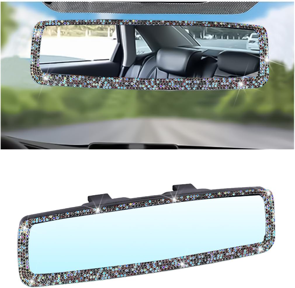 Osilly Rhinestone Clip-On Car Rearview Mirror, Silver