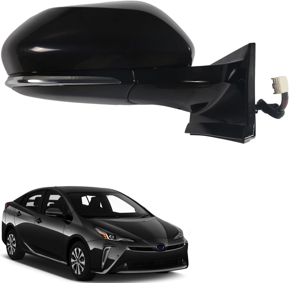 Side Mirror Right Passenger Side Car Door Mirror for TOYOTA PRIUS 2016-2024,POWER Adjustable HEATED Glass ReplaceTO1321357 8791047420 BLIND SPOT MONITOR,Manual Folding BLACK(RH)- 6 Wires
