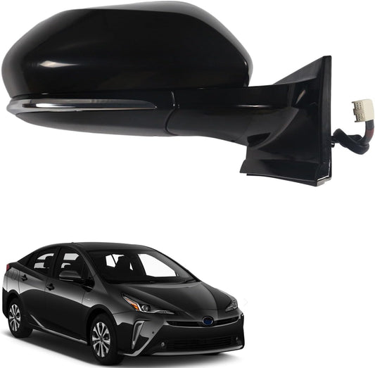 Side Mirror Right Passenger Side Car Door Mirror for TOYOTA PRIUS 2016-2024,POWER Adjustable HEATED Glass ReplaceTO1321357 8791047420 BLIND SPOT MONITOR,Manual Folding BLACK(RH)- 6 Wires