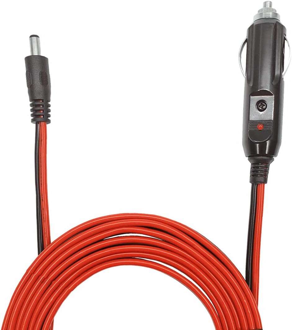 DC 5.5 x 2.1mm Connector Car Charger Power Supply Cord 10ft - 12v 24v Cigarette Lighter Male Plug with LED Light 16AWG Wire 15A Fuse for Portable DVD Player, Car, Camera