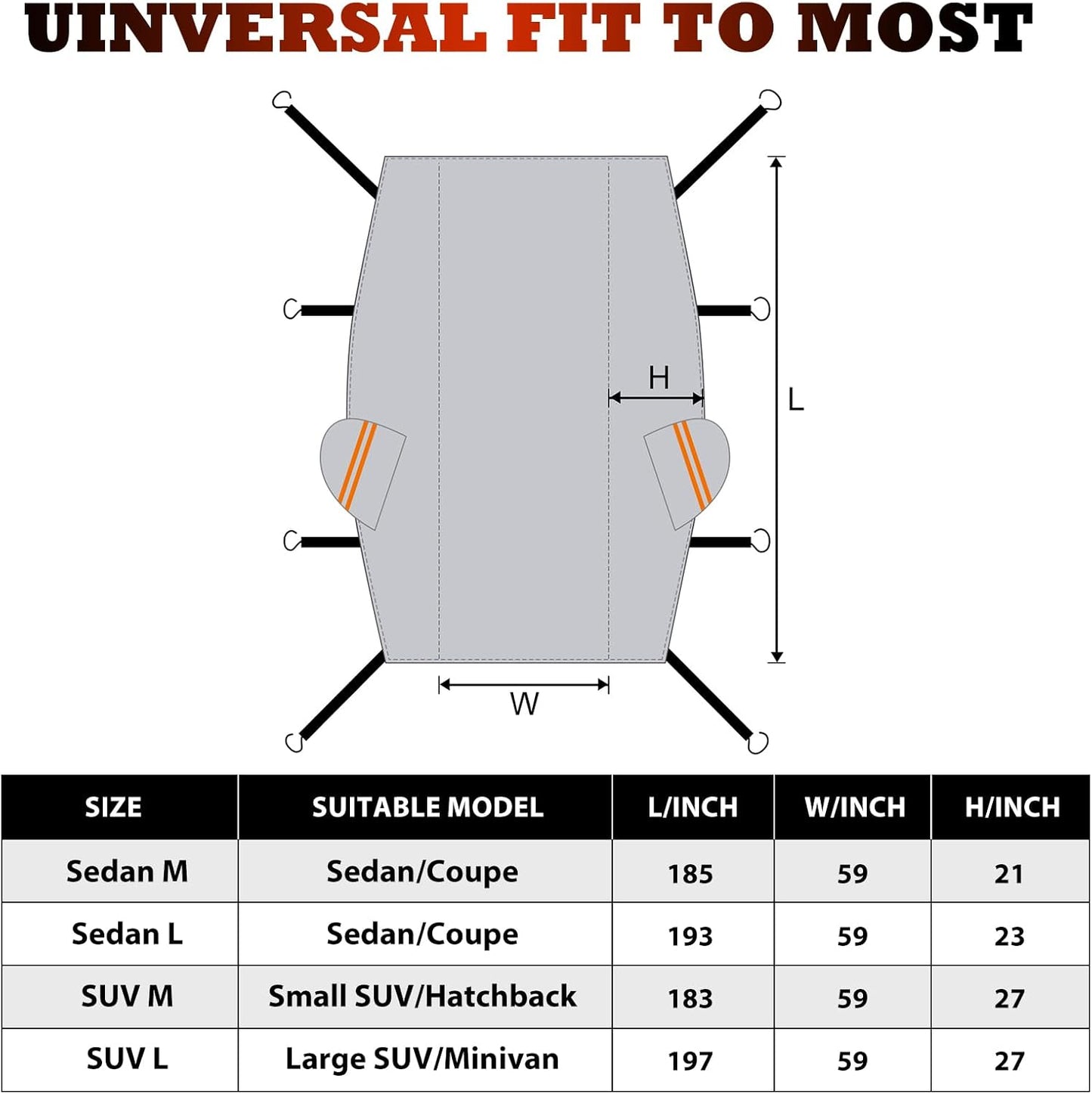 Half Car Cover for Sedan M, Winter Windshield & Roof Snow Cover with Cotton Liner, Waterproof Half Top Cover Protects from Snow, Ice, Frost, Sun and Dust, Fits Most Medium Size Sedans