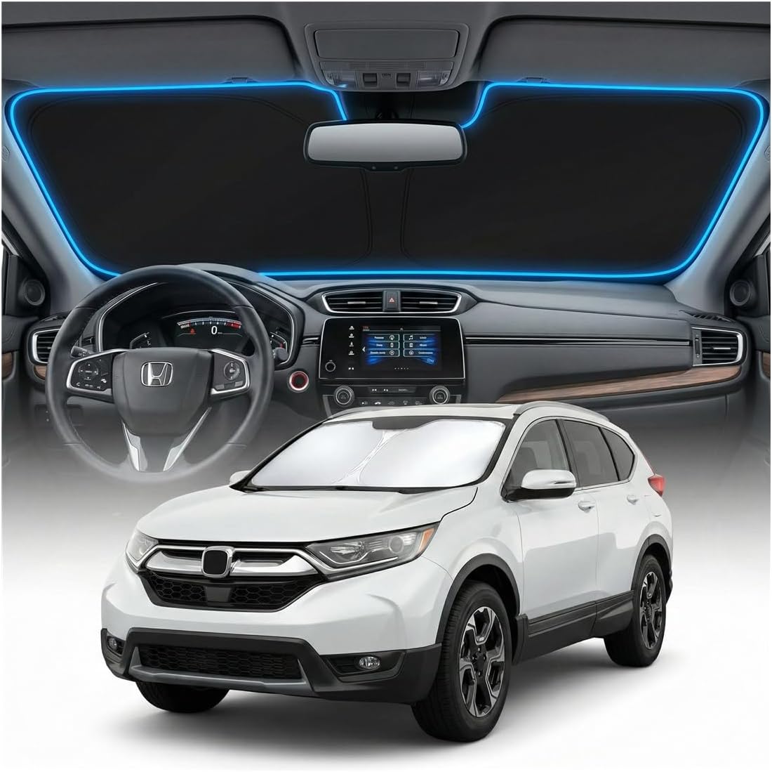 for Honda CRV Sun Shade Windshield Cover - Custom Fit CR-V Accessories 2017-2022 Sunshade Foldable UV Protection & Heat Shield Sun Visor Accessories