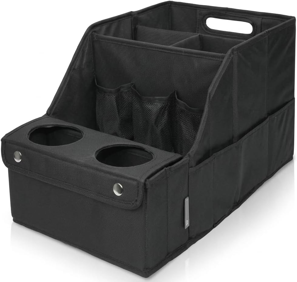 Car Trunk Organizer for SUV with Cup Holder – Foldable Trunk Organizer for Car, Car Organizer for Storage, Durable Car Organizers and Storage, Car Essentials for Easy Car Organization