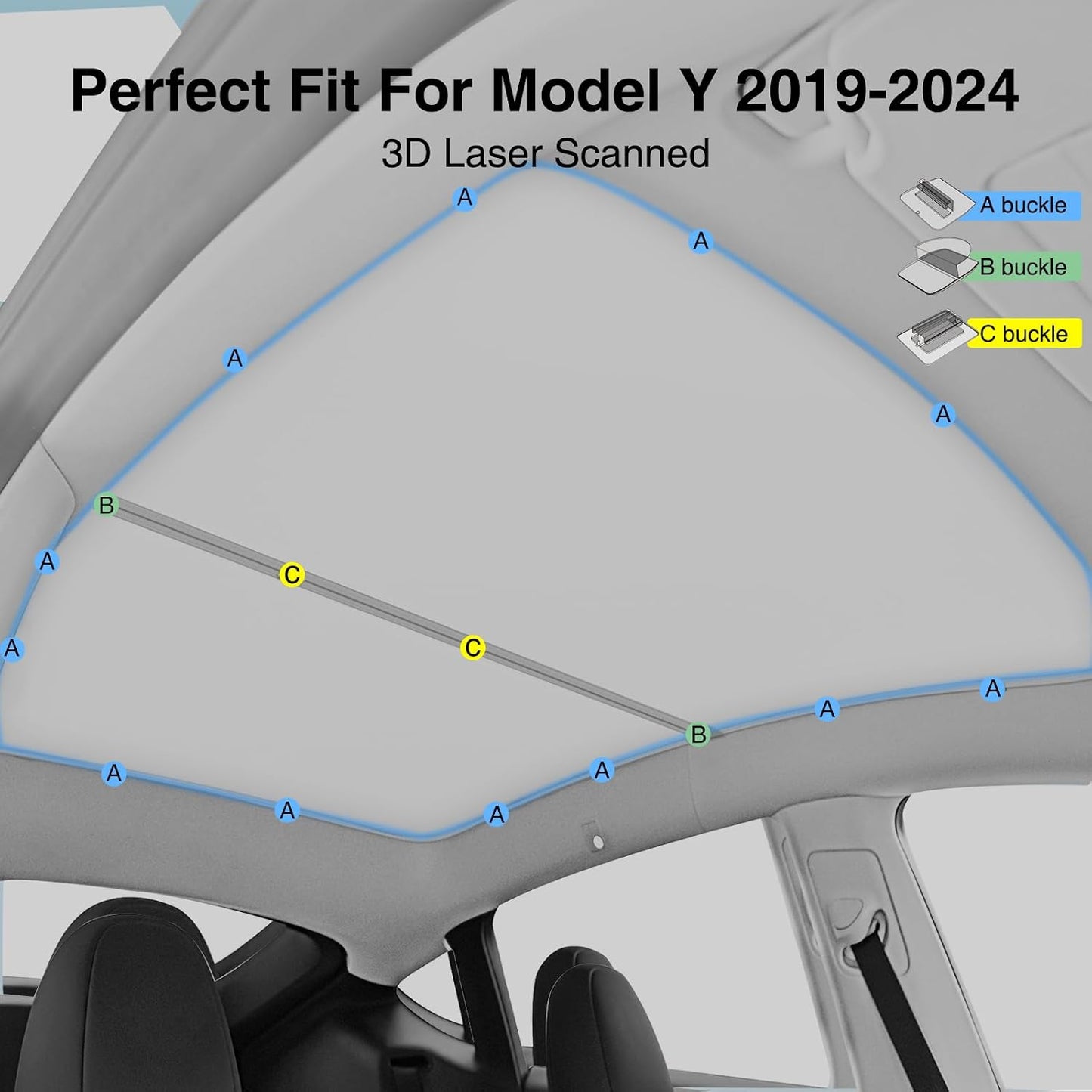 AAMHHM 2019-2024 Tesla Model Y Sunshade Roof, [No Sag & No Gaps] Nano Ice-Crystal Coatings Glass Roof Sun Shade, 60s Installation Heat Insulation Foldable Sunroof Cover Accessories, Gray