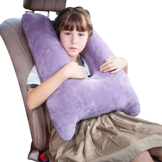 1 MIDDLE ONE Car Pillow for Kids, Memory Foam Travel Pillow for Car and Adults, Kids Car Pillows for Sleeping on Road Trip, Small Body Pillow for Kid (Dark Purple)