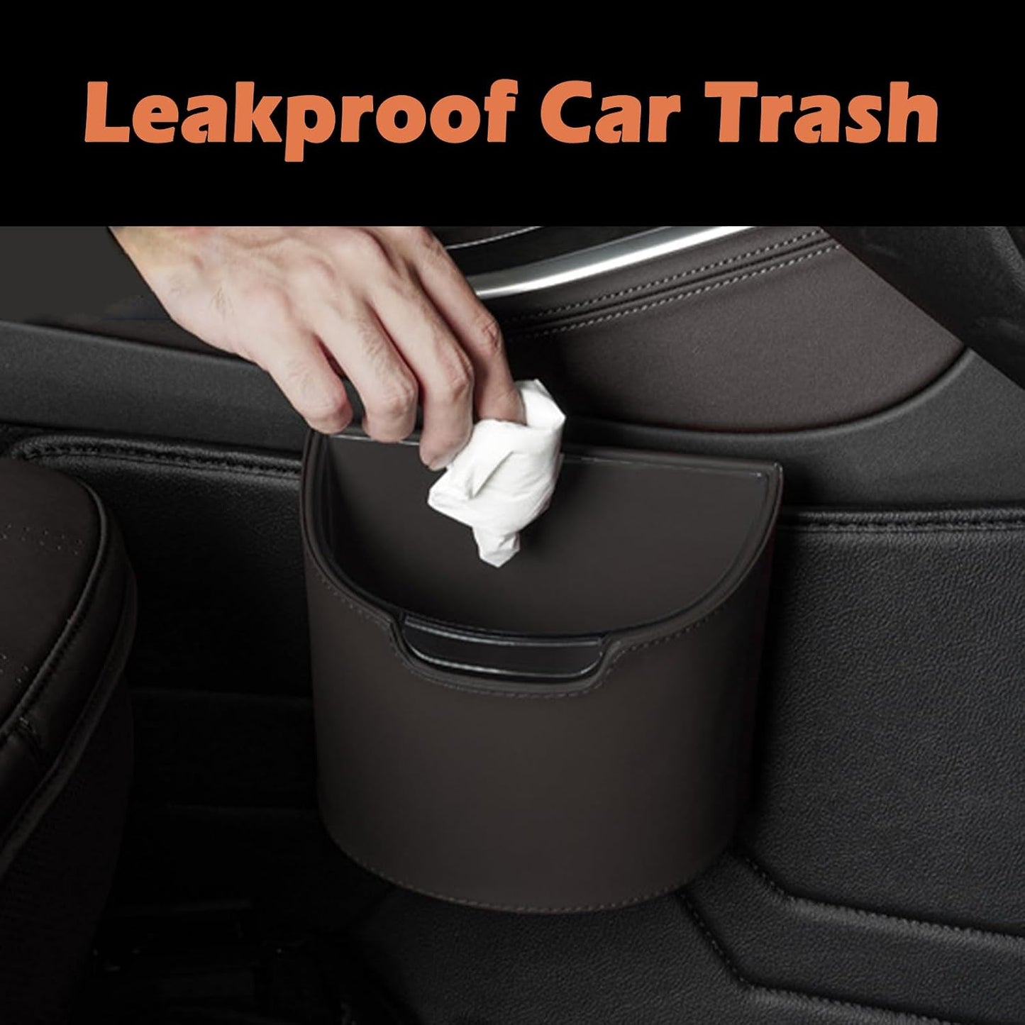 Leakproof Car Trash Can,Mini Car Trash Bin for SUV and Truck,Small Removable Liner Garbage Can,Waterproof Automotive Trash Can for Vehicle,Home,Office,Multipurpose,Easy to Clean (Black)