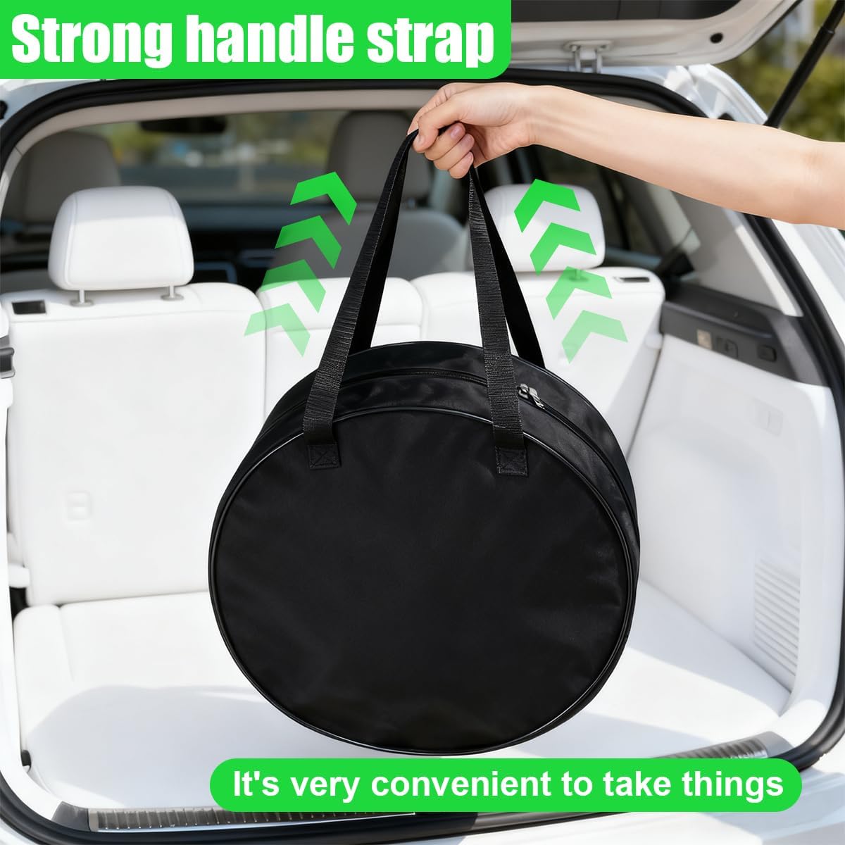 Craedli 16 Inch Round Cable Organizer Bag, 600D Oxford Waterproof Jumper Cable Storage Bag, Universal EV Charging Cord Cables Management Storage Organizer for RV Sewer Pipe, Electrical Cords (Black)