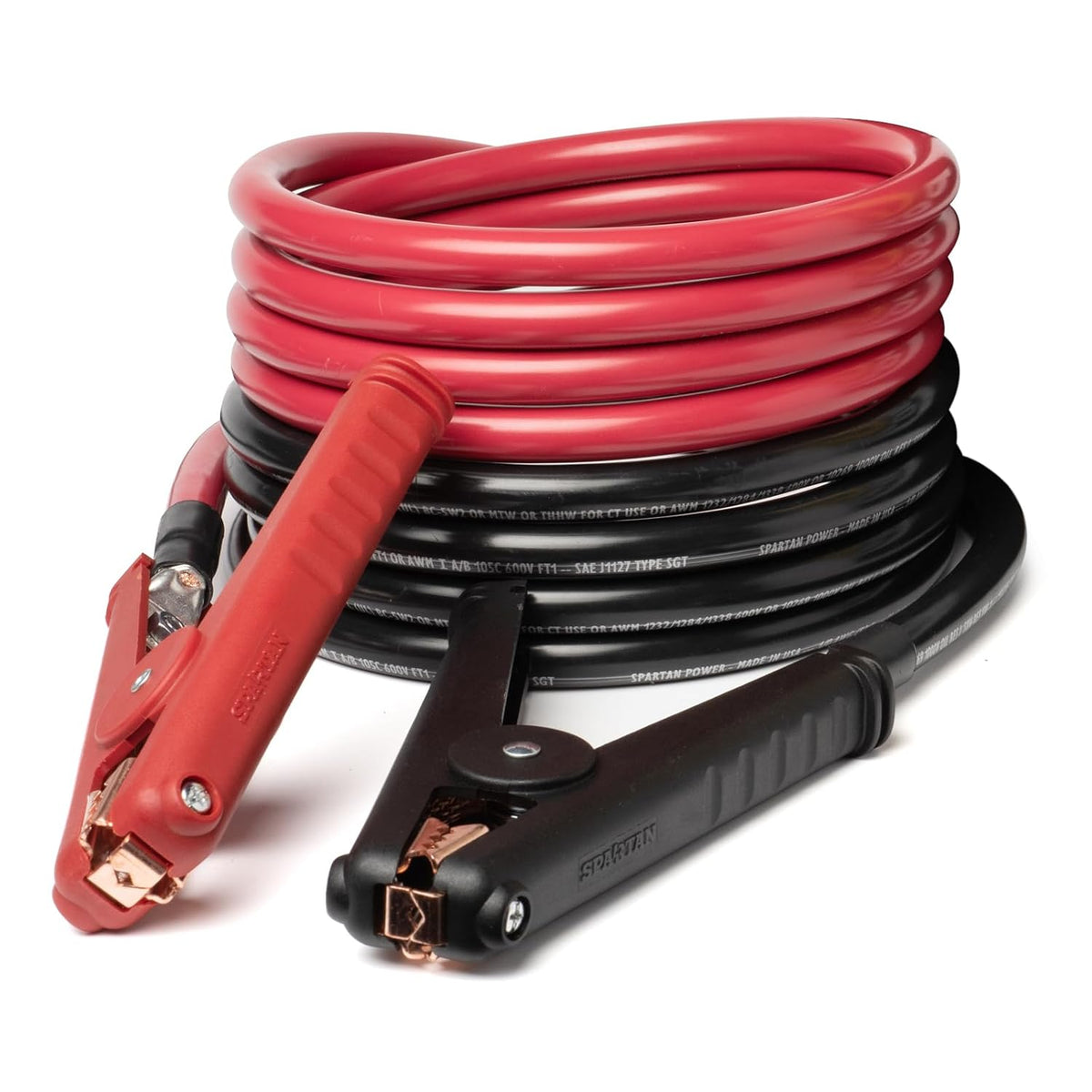 Spartan Power Heavy Duty Jumper Cables with Alligator Clips, 100% Pure Copper Wire, Positive & Negative Leads Battery Cable, Made in The USA - 1/0 AWG Gauge Cable, 20 ft