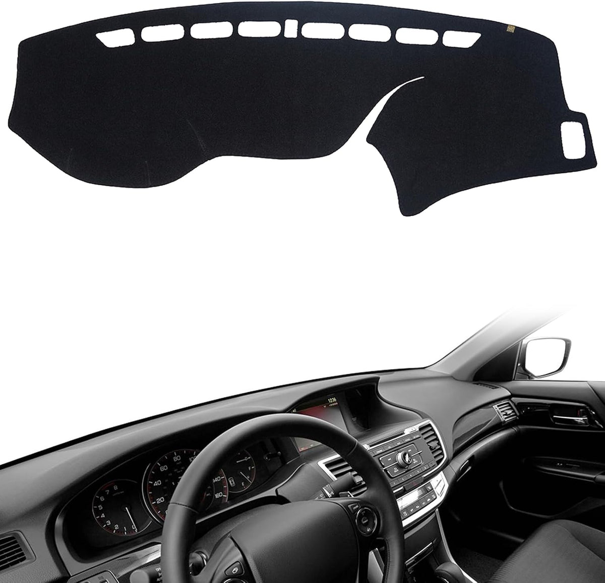 AUQDD Dashboard Cover Mat Fit for 2013 2014 2015 2016 2017 Ho-nda Accord, Black Flannel Dash Mat, Anti-Glare, Anti-Reflection, No Peculiar Smell - Fits Vehicle Without HUD Models